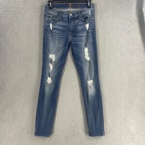 7 For All Mankind Jeans Womens 27 Blue Skinny Distressed Ankle Stretch Denim